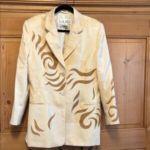 Vintage 90s Laurèl Desiner Cream Tonal Wool Blazer with Tan Swirl Detailing